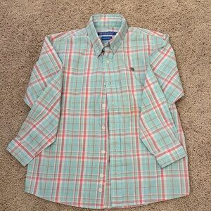 Kids Plaid Button-Down Shirt in Mint and Coral